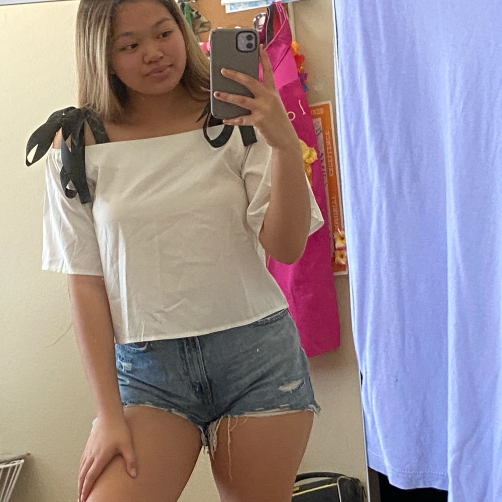 tie up off the shoulder white blouse